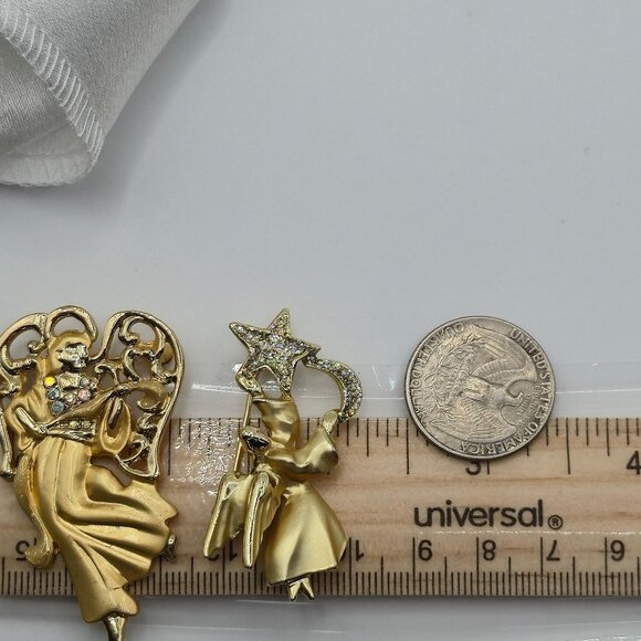 Festive Joy Holiday Gold Tone Angels Religious Faith Christian Brooch Pins 2PC - Picture 13 of 15